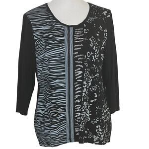 Chico's Black Gray Sequin Mixed Media Tunic Top Chico's Size 2 (Sz L)